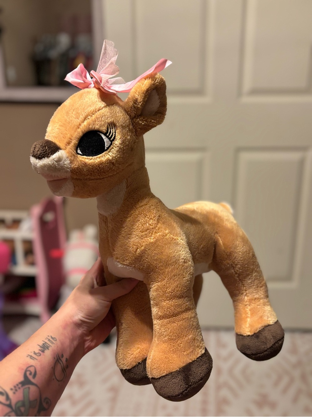 Plush Rudolph Baby Deer Stuffed Animal - Soft Brown Pink Bow
